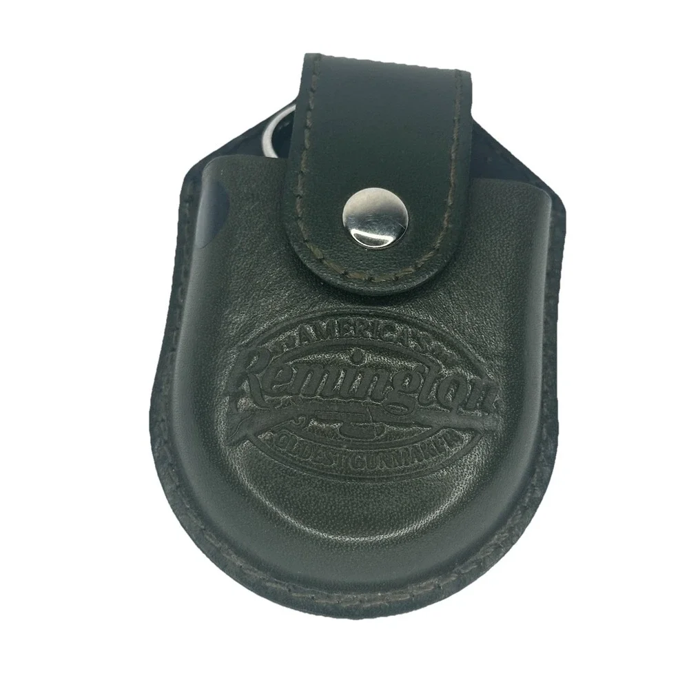 Vintage Remington Quartz Pocket Watch In Leather Pouch Cover Black Dial